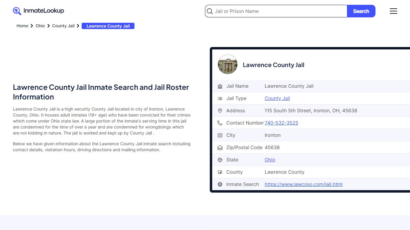 Lawrence County Jail Inmate Search - Ironton Ohio - Inmate Lookup